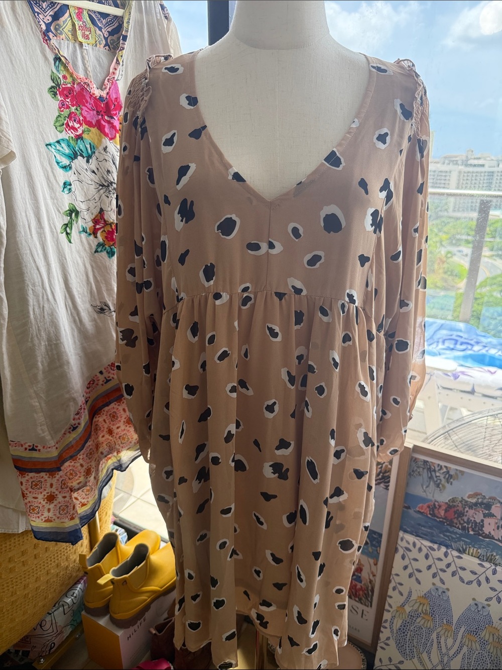 Umgee Tan Leopard-Print Midi Dress